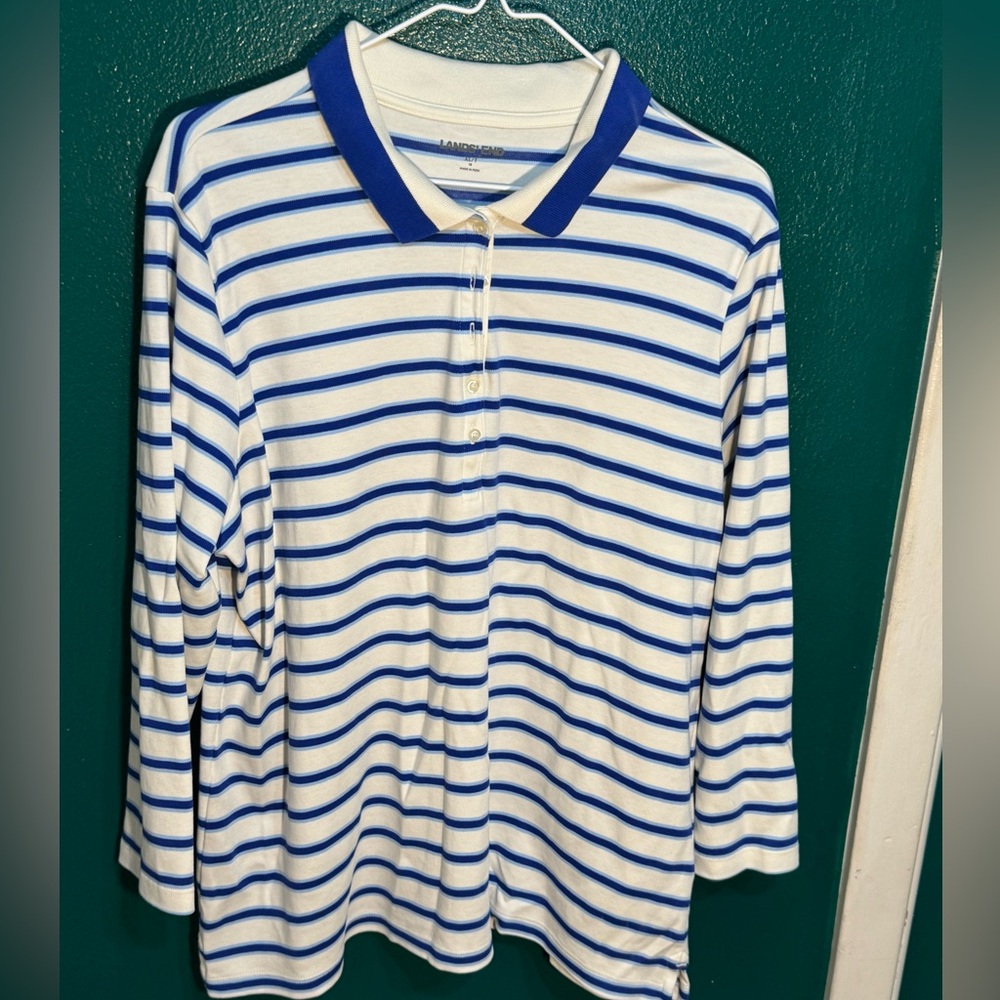 Lands' End Kids Polo with Blue and White Stripes